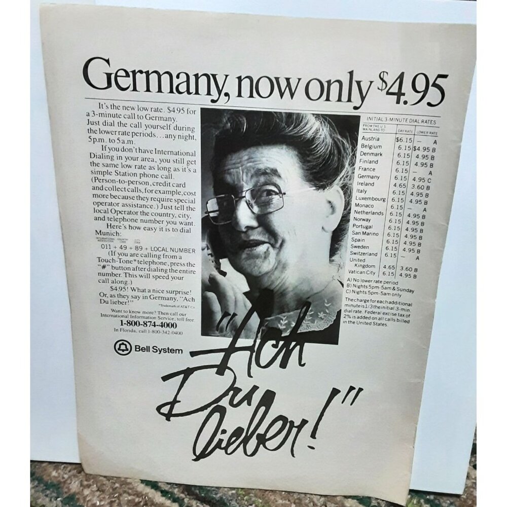 1981 Bell Telephone Call To Germany Ach Du Lieber Original Print Ad